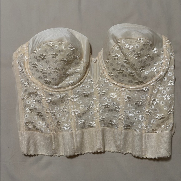Strapless Bra Bustier 40B. Ivory Floral Lace. SKU 4 - Picture 1 of 8